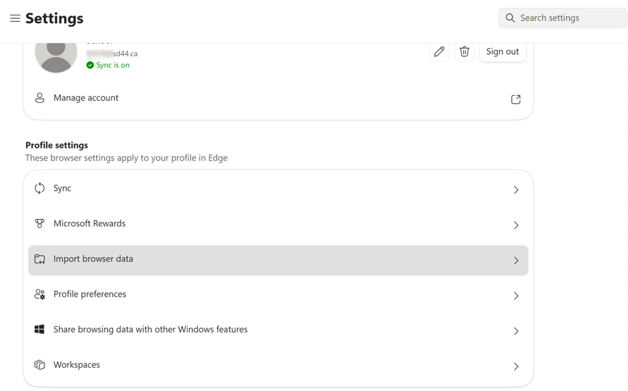 Edge import browser data